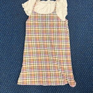 Justice Plaid Sleeveless jumper Dress with Ruffled sleeve under shirt